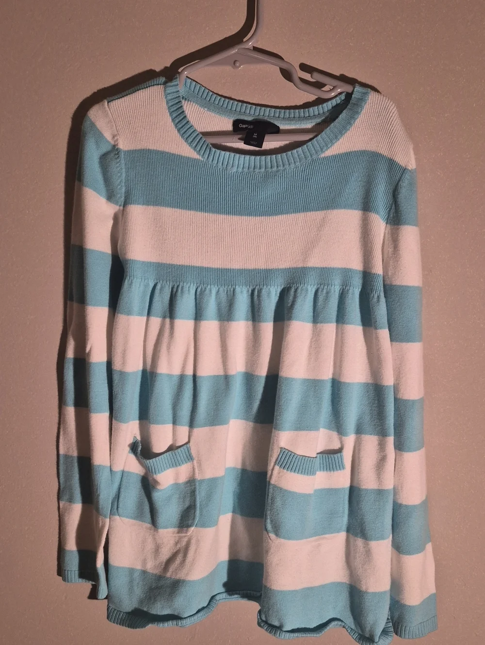 GAP White and Light Blue Striped Kids Sweater